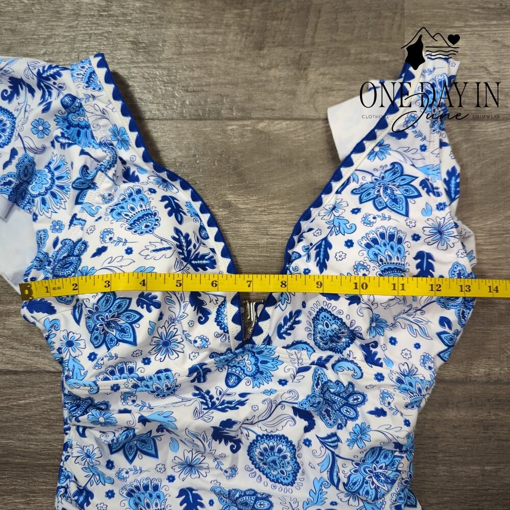 Aidonger Ruffle Shoulder One Piece Swimsuit Size S - Picture 4 of 6